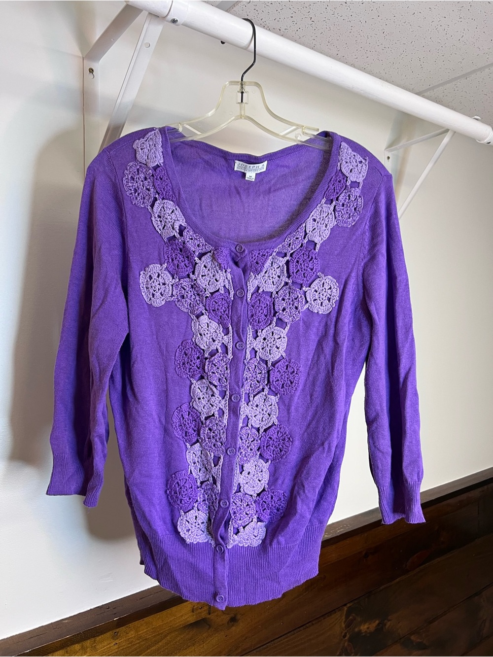 Joseph A. Purple Crochet-Front Button Cardigan Sweater - M